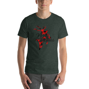 Cute Buffalo Plaid Reindeer Christmas Shirt, Christmas Family Shirt, Reindeer Shirt, Merry Christmas Shirt, Xmas Holiday Gift Short-Sleeve Unisex T-Shirt