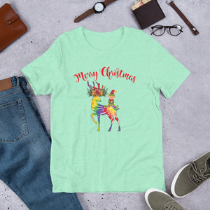 Merry Christmas Reindeer Elf Shirt, Christmas Merry Xmas shirt, Christmas Tee, Cute Merry Christmas Shirts, Cute Tie-Dye colors Deer Shirt, Holiday Shirt Short-Sleeve Unisex T-Shirt