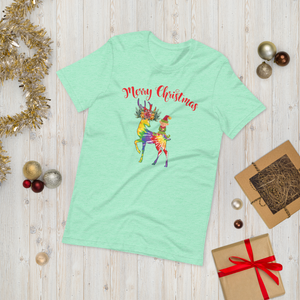 Merry Christmas Reindeer Elf Shirt, Christmas Merry Xmas shirt, Christmas Tee, Cute Merry Christmas Shirts, Cute Tie-Dye colors Deer Shirt, Holiday Shirt Short-Sleeve Unisex T-Shirt