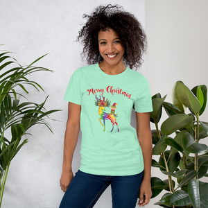 Merry Christmas Reindeer Elf Shirt, Christmas Merry Xmas shirt, Christmas Tee, Cute Merry Christmas Shirts, Cute Tie-Dye colors Deer Shirt, Holiday Shirt Short-Sleeve Unisex T-Shirt