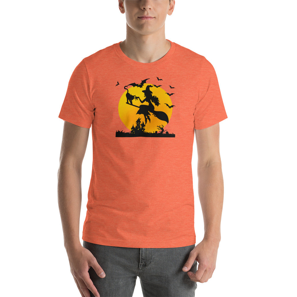Soaring High Witch and Cat Halloween Trick or Treat Short-Sleeve Unisex T-Shirt