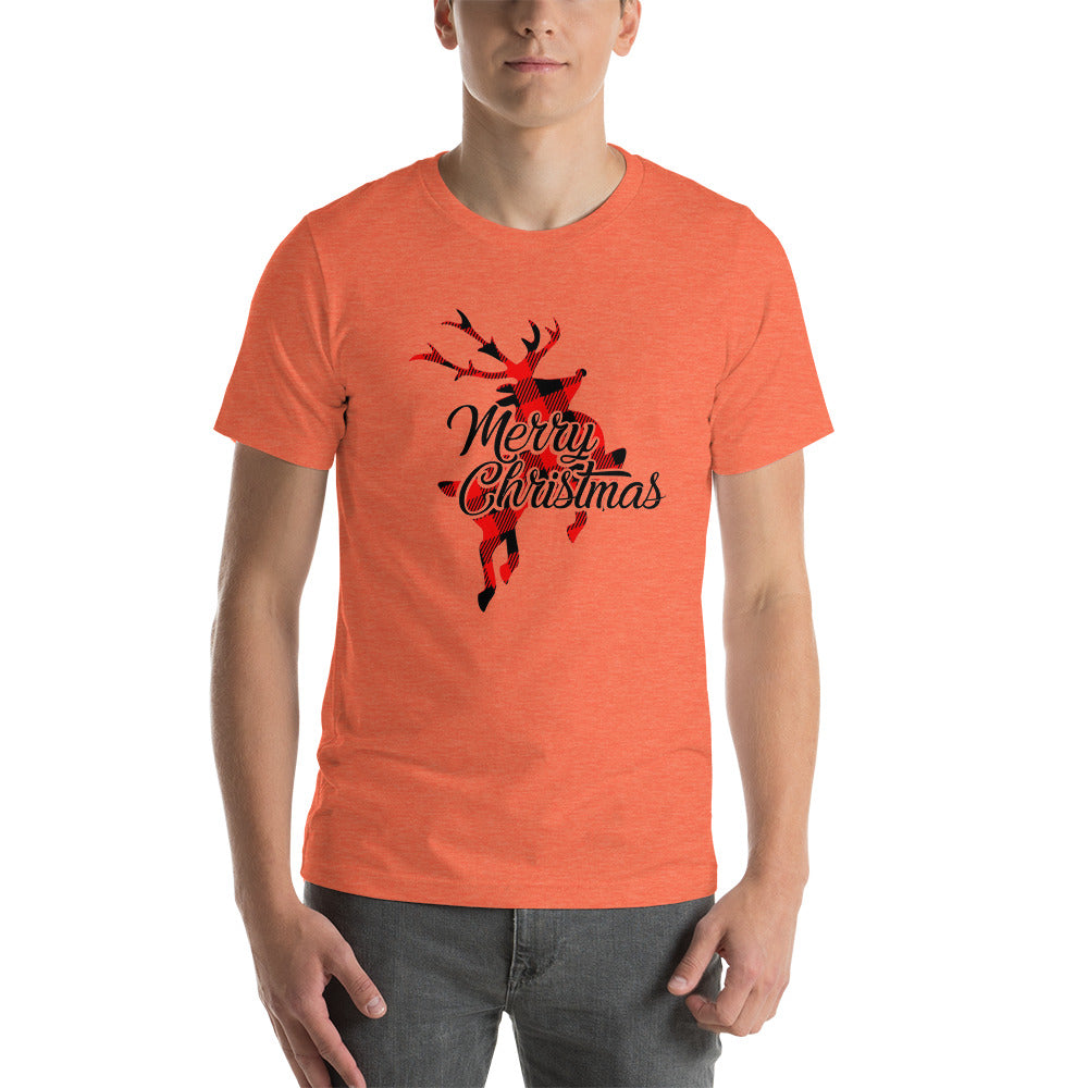 Cute Buffalo Plaid Reindeer Christmas Shirt, Christmas Family Shirt, Reindeer Shirt, Merry Christmas Shirt, Xmas Holiday Gift Short-Sleeve Unisex T-Shirt