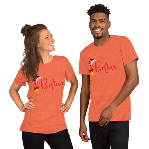 Believe Christmas Shirt, Christmas Party Shirt Christmas T-Shirt, Christmas Family Shirt, Believe Shirt, Christmas Gift, Holiday Gift, Matching Shirt, Christmas Short-Sleeve Unisex T-Shirt