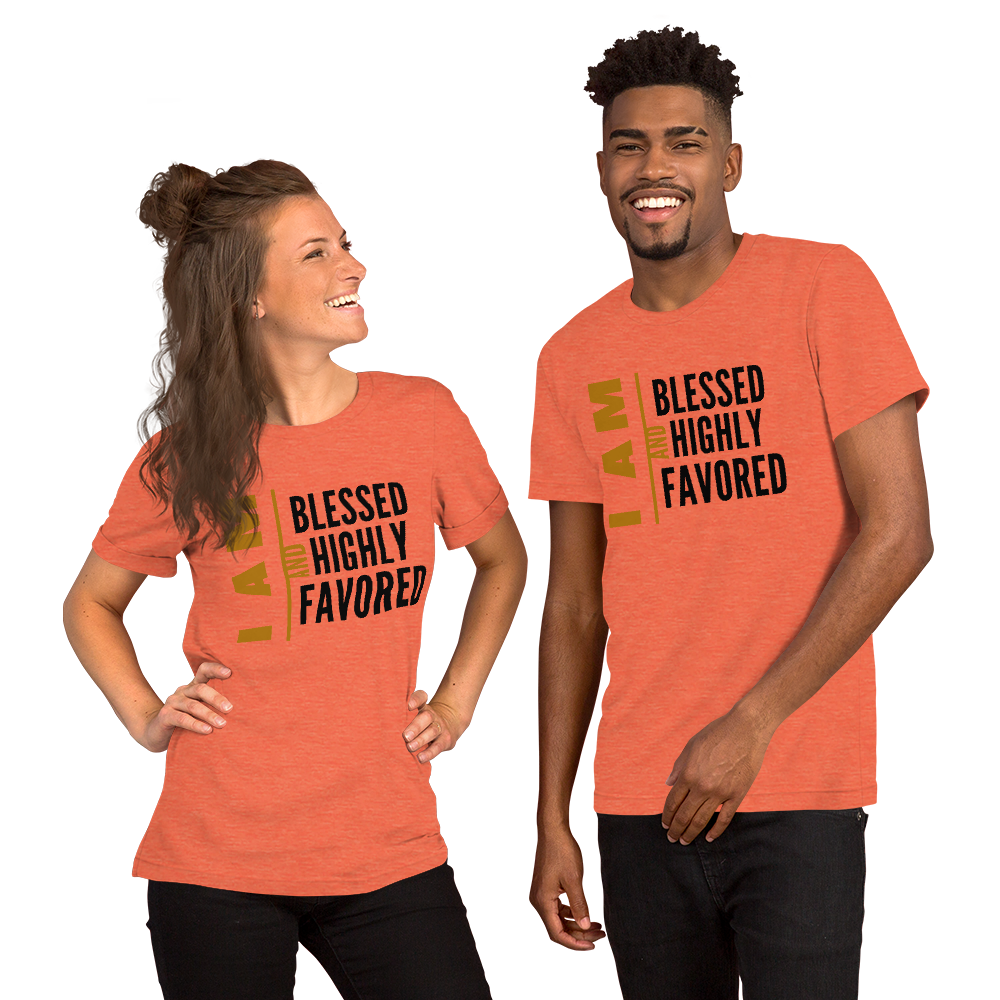I AM Blessed And Highly Favored Short-Sleeve Unisex Graphic T-Shirt Christian Apparel, Christian T-Shirt | Religious Clothing, Jesus Clothing, Inspirational T-Shirt