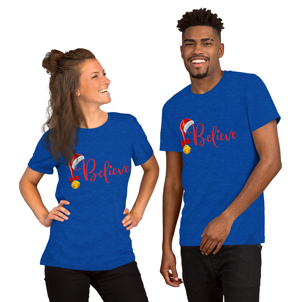 Believe Christmas Shirt, Christmas Party Shirt Christmas T-Shirt, Christmas Family Shirt, Believe Shirt, Christmas Gift, Holiday Gift, Matching Shirt, Christmas Short-Sleeve Unisex T-Shirt