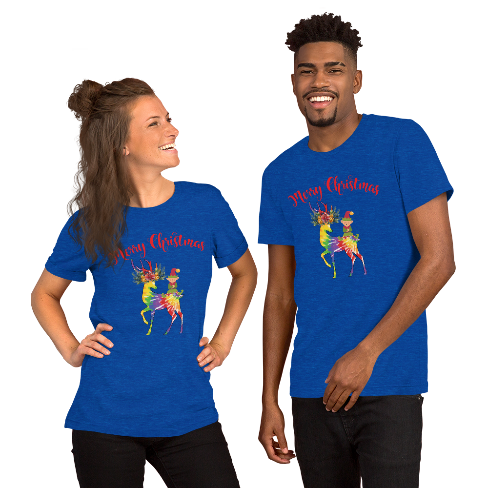 Merry Christmas Reindeer Elf Shirt, Christmas Merry Xmas shirt, Christmas Tee, Cute Merry Christmas Shirts, Cute Tie-Dye colors Deer Shirt, Holiday Shirt Short-Sleeve Unisex T-Shirt