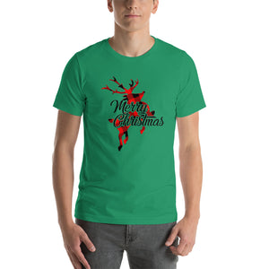 Cute Buffalo Plaid Reindeer Christmas Shirt, Christmas Family Shirt, Reindeer Shirt, Merry Christmas Shirt, Xmas Holiday Gift Short-Sleeve Unisex T-Shirt