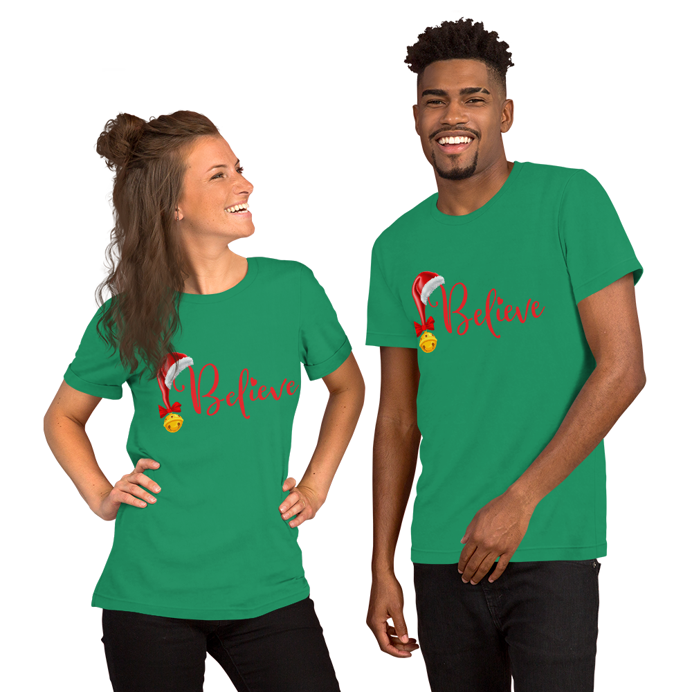 Believe Christmas Shirt, Christmas Party Shirt Christmas T-Shirt, Christmas Family Shirt, Believe Shirt, Christmas Gift, Holiday Gift, Matching Shirt, Christmas Short-Sleeve Unisex T-Shirt