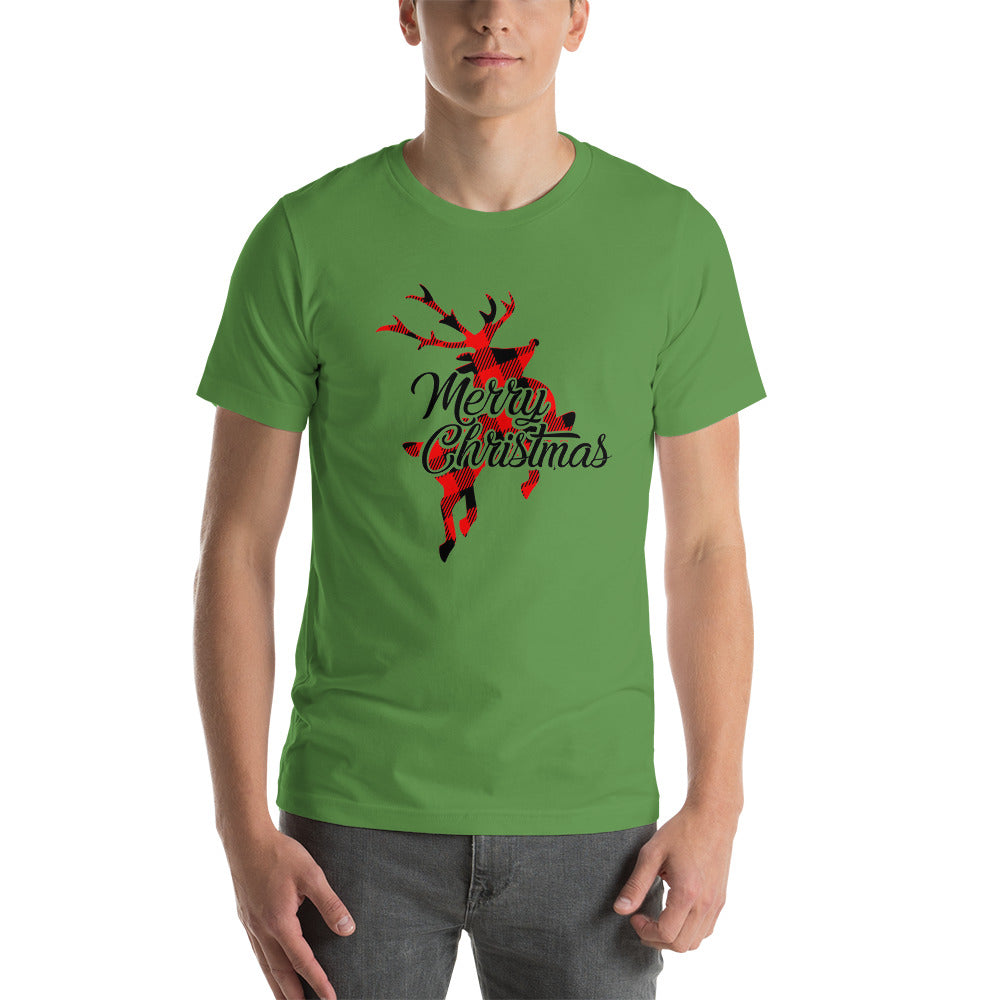 Cute Buffalo Plaid Reindeer Christmas Shirt, Christmas Family Shirt, Reindeer Shirt, Merry Christmas Shirt, Xmas Holiday Gift Short-Sleeve Unisex T-Shirt