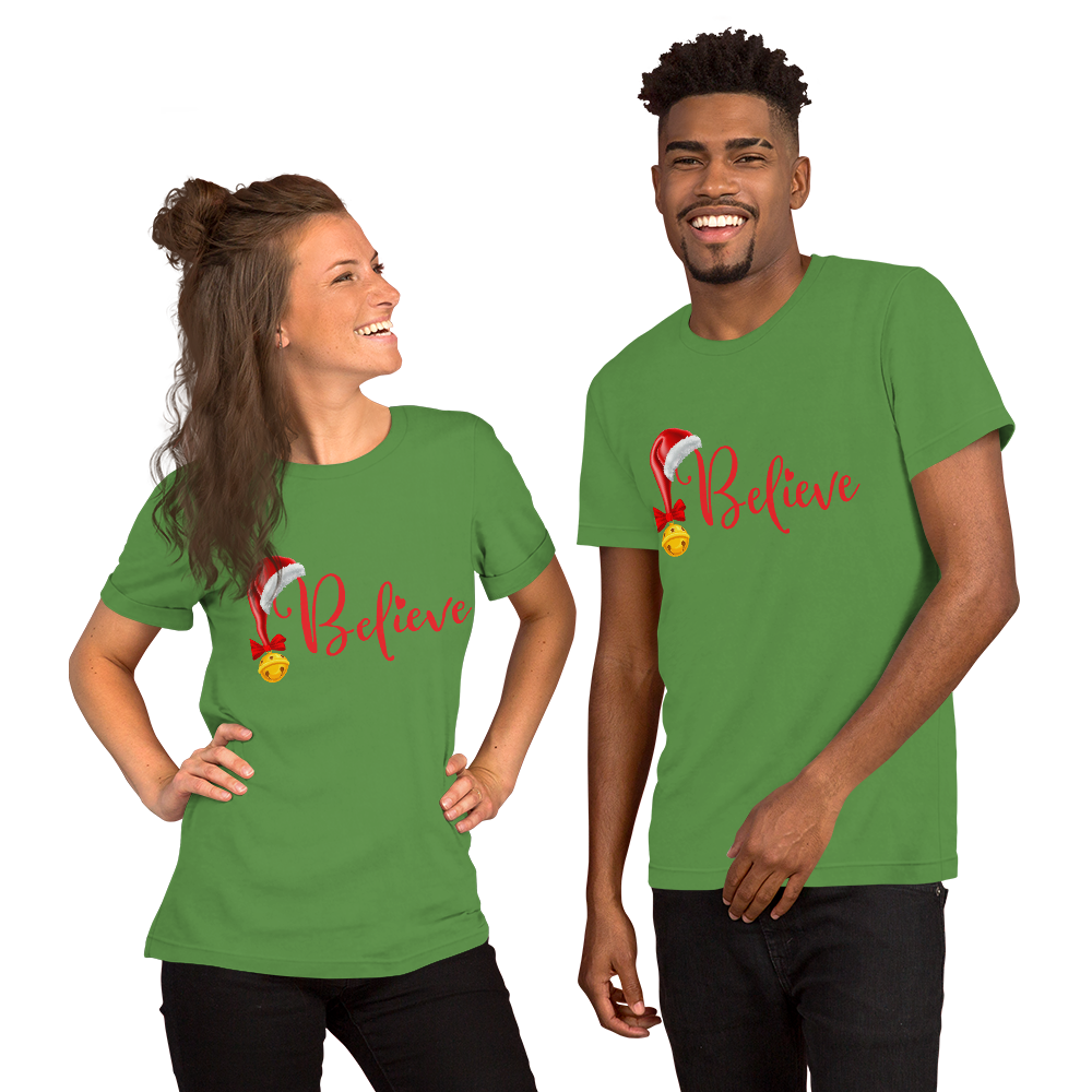 Believe Christmas Shirt, Christmas Party Shirt Christmas T-Shirt, Christmas Family Shirt, Believe Shirt, Christmas Gift, Holiday Gift, Matching Shirt, Christmas Short-Sleeve Unisex T-Shirt