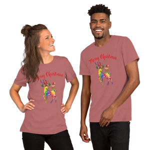 Merry Christmas Reindeer Elf Shirt, Christmas Merry Xmas shirt, Christmas Tee, Cute Merry Christmas Shirts, Cute Tie-Dye colors Deer Shirt, Holiday Shirt Short-Sleeve Unisex T-Shirt