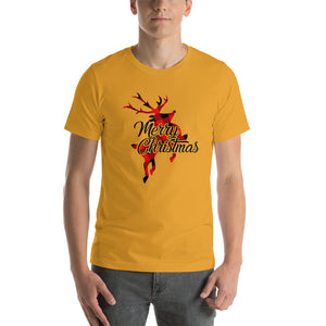 Cute Buffalo Plaid Reindeer Christmas Shirt, Christmas Family Shirt, Reindeer Shirt, Merry Christmas Shirt, Xmas Holiday Gift Short-Sleeve Unisex T-Shirt