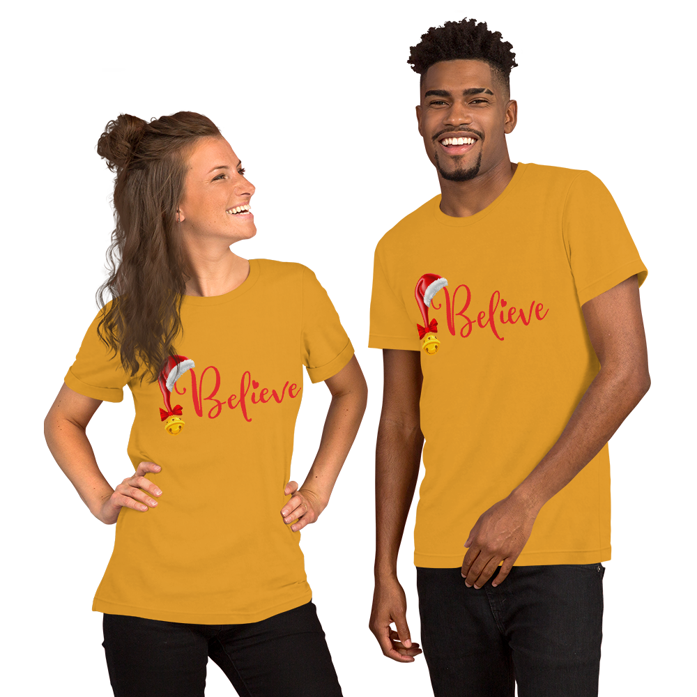 Believe Christmas Shirt, Christmas Party Shirt Christmas T-Shirt, Christmas Family Shirt, Believe Shirt, Christmas Gift, Holiday Gift, Matching Shirt, Christmas Short-Sleeve Unisex T-Shirt