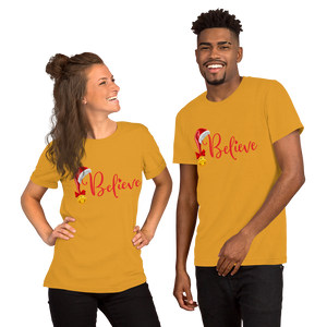 Believe Christmas Shirt, Christmas Party Shirt Christmas T-Shirt, Christmas Family Shirt, Believe Shirt, Christmas Gift, Holiday Gift, Matching Shirt, Christmas Short-Sleeve Unisex T-Shirt