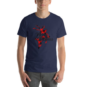 Cute Buffalo Plaid Reindeer Christmas Shirt, Christmas Family Shirt, Reindeer Shirt, Merry Christmas Shirt, Xmas Holiday Gift Short-Sleeve Unisex T-Shirt