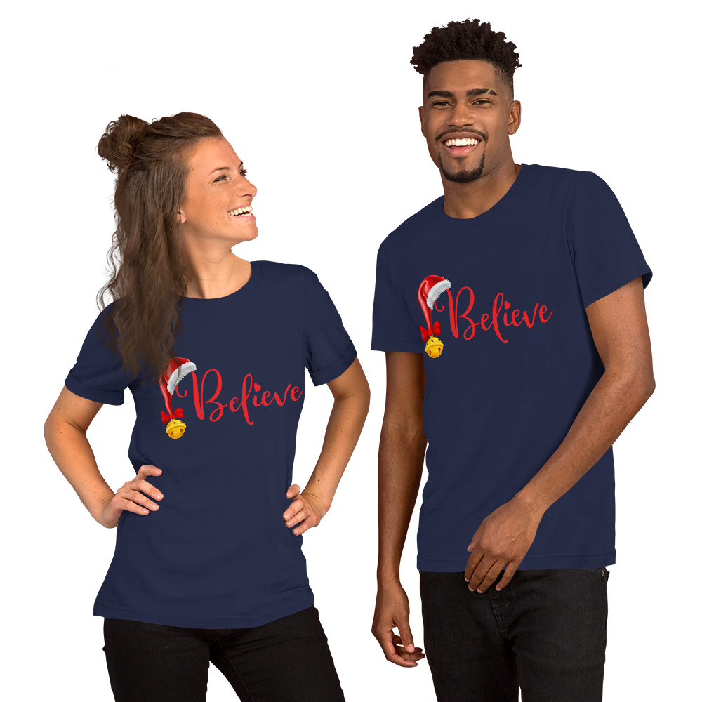 Believe Christmas Shirt, Christmas Party Shirt Christmas T-Shirt, Christmas Family Shirt, Believe Shirt, Christmas Gift, Holiday Gift, Matching Shirt, Christmas Short-Sleeve Unisex T-Shirt