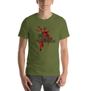 Cute Buffalo Plaid Reindeer Christmas Shirt, Christmas Family Shirt, Reindeer Shirt, Merry Christmas Shirt, Xmas Holiday Gift Short-Sleeve Unisex T-Shirt
