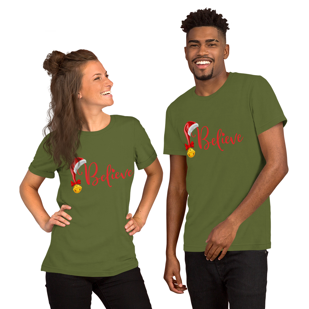 Believe Christmas Shirt, Christmas Party Shirt Christmas T-Shirt, Christmas Family Shirt, Believe Shirt, Christmas Gift, Holiday Gift, Matching Shirt, Christmas Short-Sleeve Unisex T-Shirt