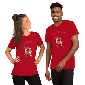 Merry Christmas Reindeer Elf Shirt, Christmas Merry Xmas shirt, Christmas Tee, Cute Merry Christmas Shirts, Cute Tie-Dye colors Deer Shirt, Holiday Shirt Short-Sleeve Unisex T-Shirt