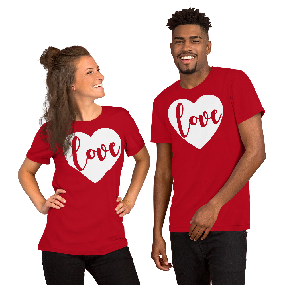 Love Heart Valentine's Day Short-Sleeve Unisex T-Shirt- Cute Valentine's Shirt -Gift for Valentine’s Day -Unisex Ladies Tee-Mom Valentine's Teacher Valentine's Shirt