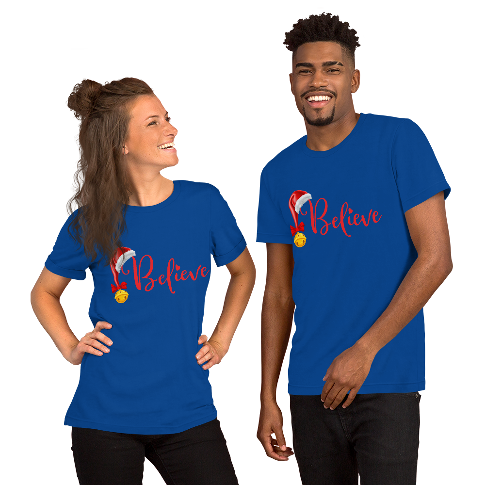 Believe Christmas Shirt, Christmas Party Shirt Christmas T-Shirt, Christmas Family Shirt, Believe Shirt, Christmas Gift, Holiday Gift, Matching Shirt, Christmas Short-Sleeve Unisex T-Shirt