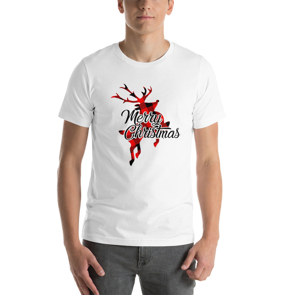 Cute Buffalo Plaid Reindeer Christmas Shirt, Christmas Family Shirt, Reindeer Shirt, Merry Christmas Shirt, Xmas Holiday Gift Short-Sleeve Unisex T-Shirt