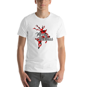 Cute Buffalo Plaid Reindeer Christmas Shirt, Christmas Family Shirt, Reindeer Shirt, Merry Christmas Shirt, Xmas Holiday Gift Short-Sleeve Unisex T-Shirt