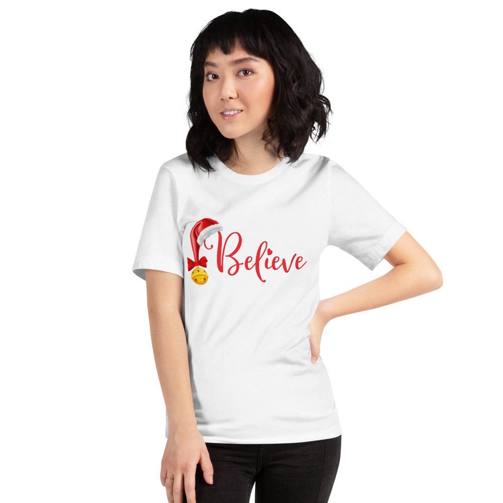 Believe Christmas Shirt, Christmas Party Shirt Christmas T-Shirt, Christmas Family Shirt, Believe Shirt, Christmas Gift, Holiday Gift, Matching Shirt, Christmas Short-Sleeve Unisex T-Shirt