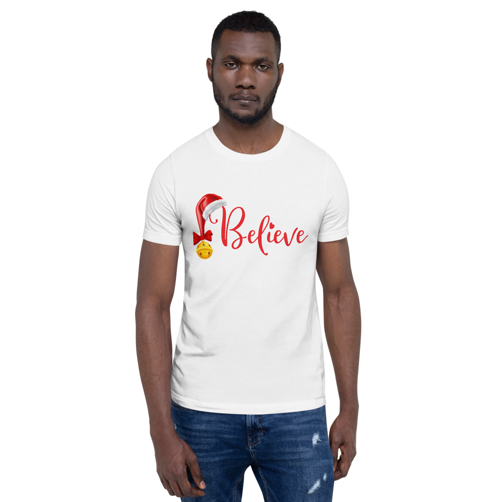 Believe Christmas Shirt, Christmas Party Shirt Christmas T-Shirt, Christmas Family Shirt, Believe Shirt, Christmas Gift, Holiday Gift, Matching Shirt, Christmas Short-Sleeve Unisex T-Shirt