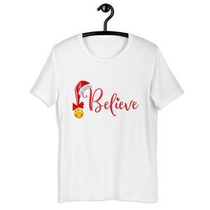 Believe Christmas Shirt, Christmas Party Shirt Christmas T-Shirt, Christmas Family Shirt, Believe Shirt, Christmas Gift, Holiday Gift, Matching Shirt, Christmas Short-Sleeve Unisex T-Shirt