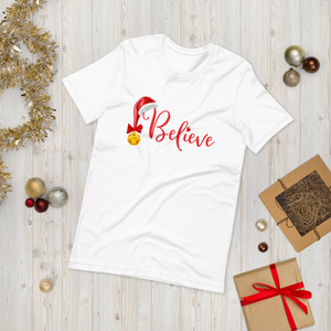 Believe Christmas Shirt, Christmas Party Shirt Christmas T-Shirt, Christmas Family Shirt, Believe Shirt, Christmas Gift, Holiday Gift, Matching Shirt, Christmas Short-Sleeve Unisex T-Shirt
