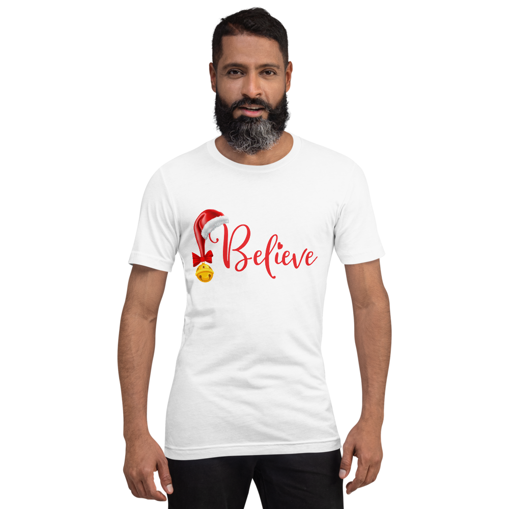 Believe Christmas Shirt, Christmas Party Shirt Christmas T-Shirt, Christmas Family Shirt, Believe Shirt, Christmas Gift, Holiday Gift, Matching Shirt, Christmas Short-Sleeve Unisex T-Shirt