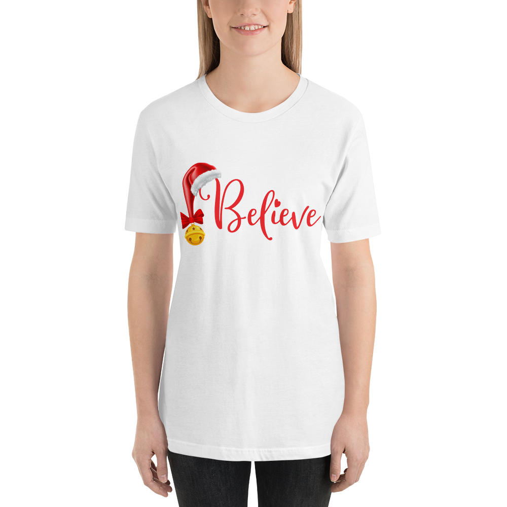 Believe Christmas Shirt, Christmas Party Shirt Christmas T-Shirt, Christmas Family Shirt, Believe Shirt, Christmas Gift, Holiday Gift, Matching Shirt, Christmas Short-Sleeve Unisex T-Shirt