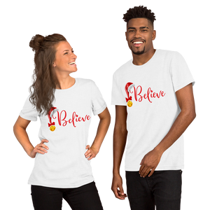 Believe Christmas Shirt, Christmas Party Shirt Christmas T-Shirt, Christmas Family Shirt, Believe Shirt, Christmas Gift, Holiday Gift, Matching Shirt, Christmas Short-Sleeve Unisex T-Shirt