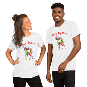 Merry Christmas Reindeer Elf Shirt, Christmas Merry Xmas shirt, Christmas Tee, Cute Merry Christmas Shirts, Cute Tie-Dye colors Deer Shirt, Holiday Shirt Short-Sleeve Unisex T-Shirt