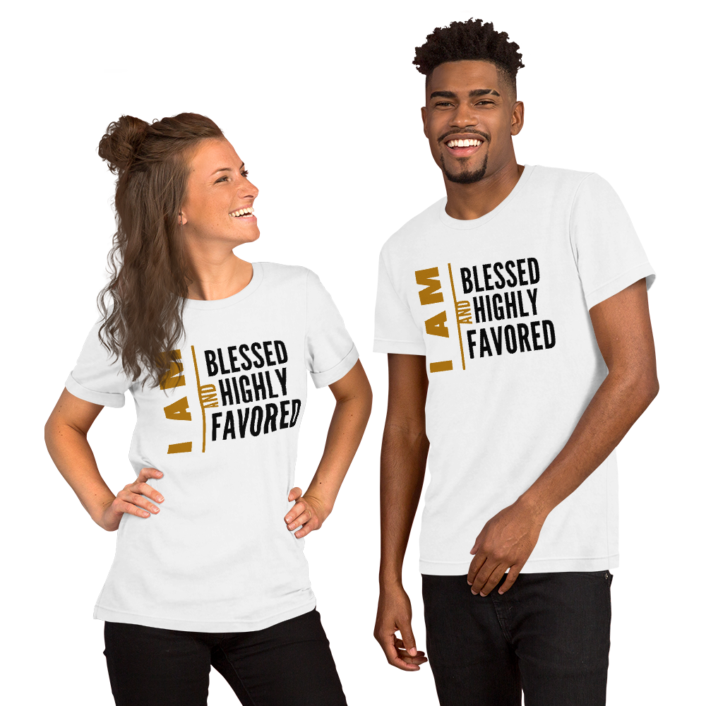 I AM Blessed And Highly Favored Short-Sleeve Unisex Graphic T-Shirt Christian Apparel, Christian T-Shirt | Religious Clothing, Jesus Clothing, Inspirational T-Shirt
