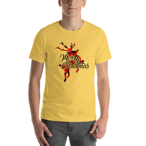 Cute Buffalo Plaid Reindeer Christmas Shirt, Christmas Family Shirt, Reindeer Shirt, Merry Christmas Shirt, Xmas Holiday Gift Short-Sleeve Unisex T-Shirt