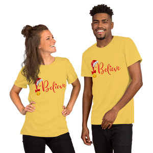 Believe Christmas Shirt, Christmas Party Shirt Christmas T-Shirt, Christmas Family Shirt, Believe Shirt, Christmas Gift, Holiday Gift, Matching Shirt, Christmas Short-Sleeve Unisex T-Shirt