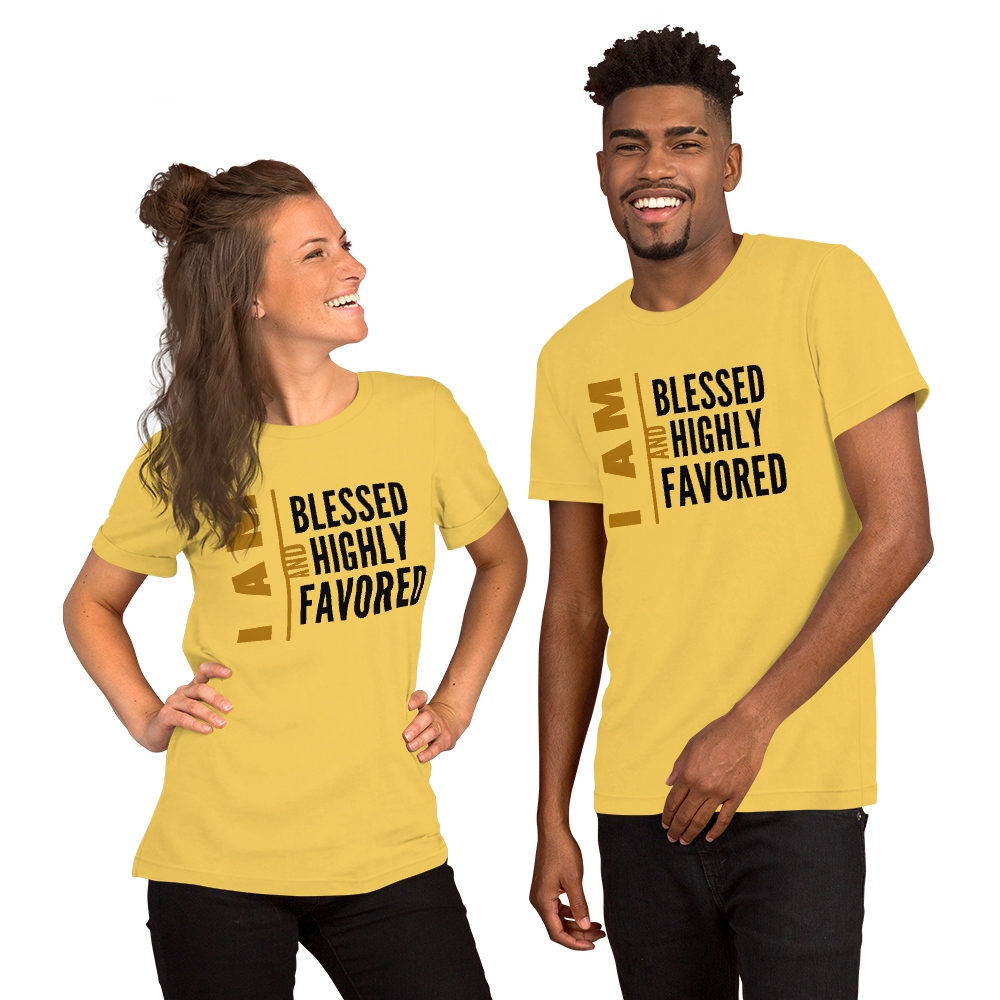 I AM Blessed And Highly Favored Short-Sleeve Unisex Graphic T-Shirt Christian Apparel, Christian T-Shirt | Religious Clothing, Jesus Clothing, Inspirational T-Shirt